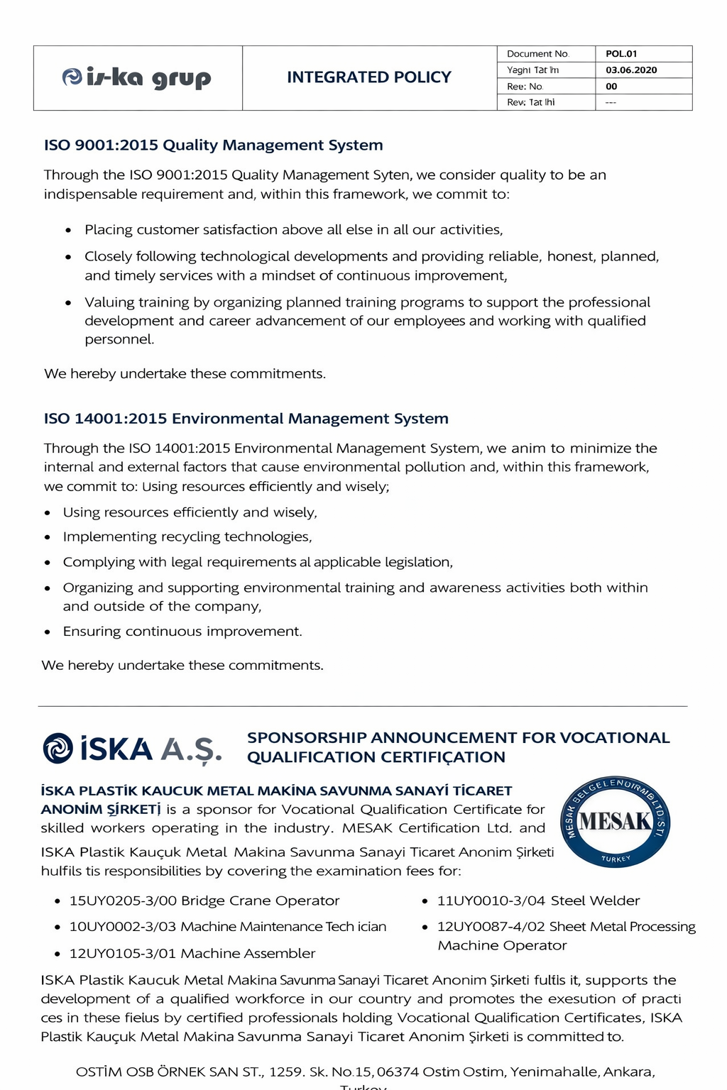 Iska A.S. certificate image 1